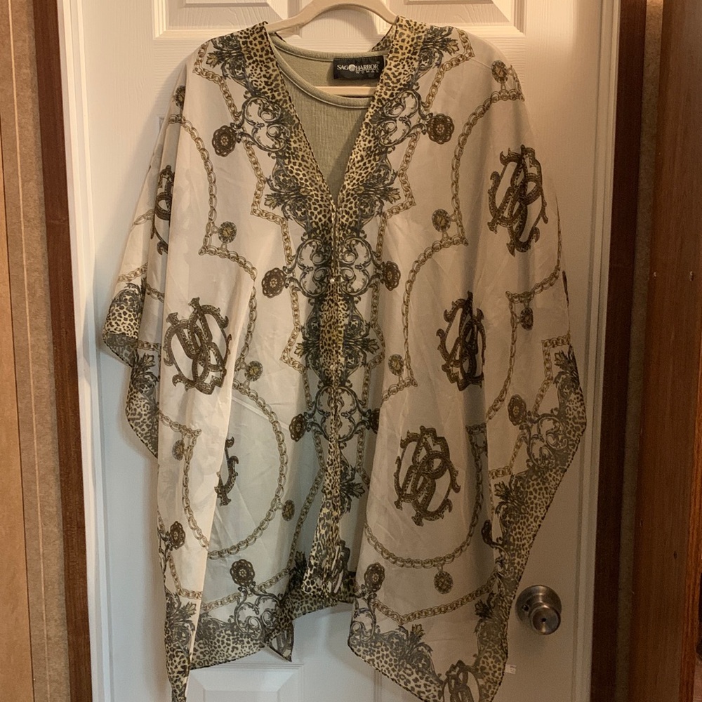 Sag Harbor Cream and Brown Patterned Blouse 2 pcs!